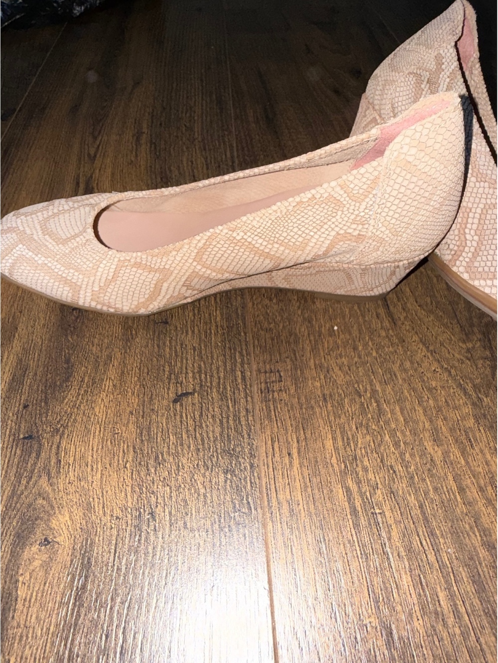 Sabrinas Made in Spain Blush Nude Snake Print Leather Ballet Flats Women’s